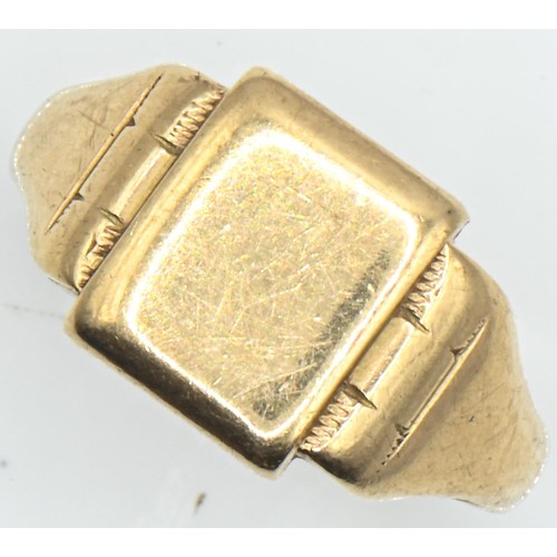 42 - 9ct gold signet ring, uninitialled, size O, 3.38 grams