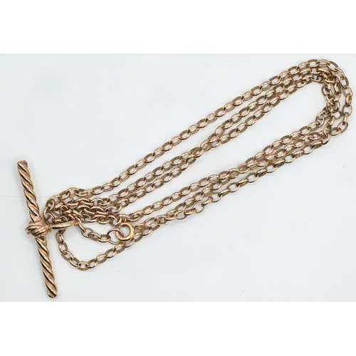 65 - 9ct gold cable link neck chain with a yellow metal T-bar pendant, pendant tests positive for 9ct gol... 