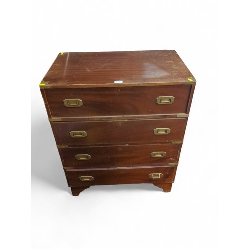 634 - Campaign-style drop top secretaire with key . W74cm, D45cm, H90cm.