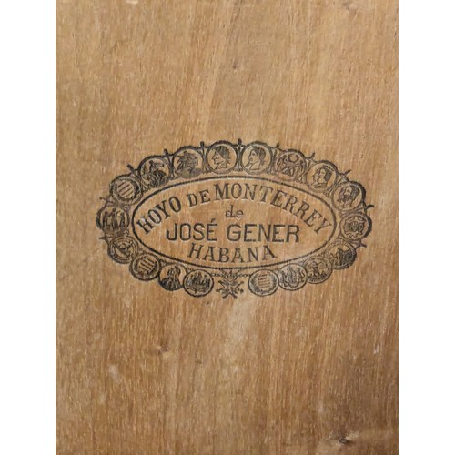 653 - Smokers/cigar cabinet. Stamped: Hoyo de Monterrey de Jose Gener, Habana.  2 shelves and lower, ... 