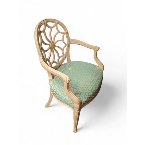 668 - Hepplewhite-style spider back carver armchair. W61cm, H85cm.