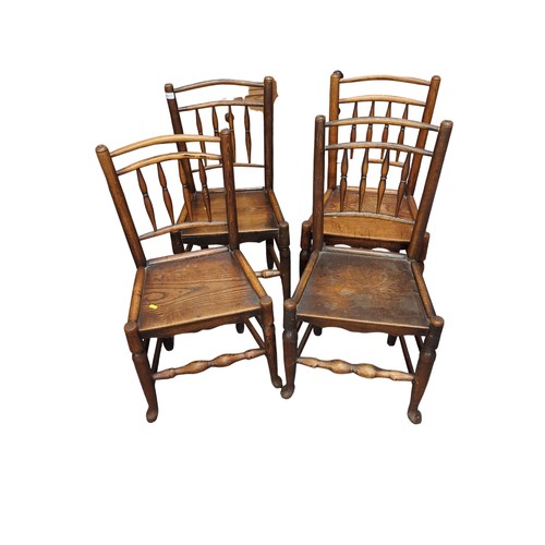 677 - 4 elm country chairs. W48cm, D36cm, H51cm.