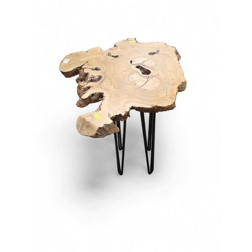 680 - Spanish olive wood modern side table. W74cm, H75cm.