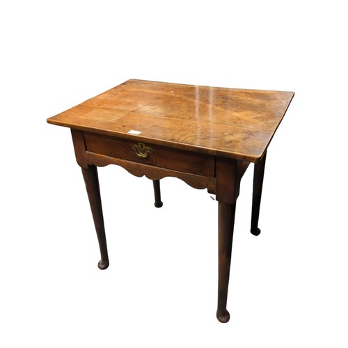 670 - Brass-handled single-drawer desk/side table on cabriole legs. W73cm, D52, H75cm.