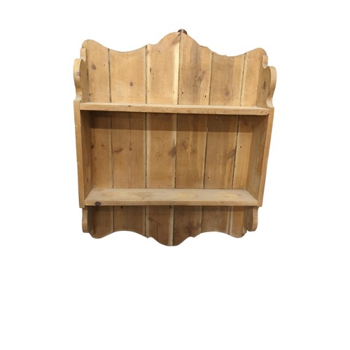 681 - Strip pine 2 shelf wall unit. W71cm, D17cm, H90cm. 