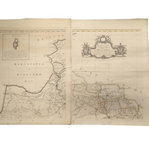 689 - Two Benjamin Donn map sheets, Ebford nr. Exeter and Barnstaple/Bideford Bay, circa 1765, 56 x 71cm a... 