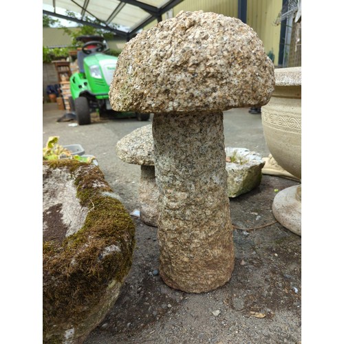 21 - Small granite staddle stone style garden ornament. H51cm