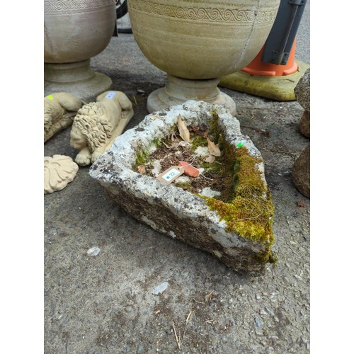 22 - Small triangular stone bird bath. W46cm H14cm