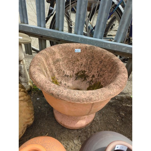 25 - Terracotta colour concrete garden urn. H43cm D49cm