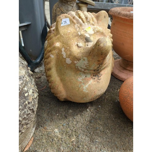 28 - Concrete garden ornament, in hollow terracotta form, of a smiling hedgehog. H48cm