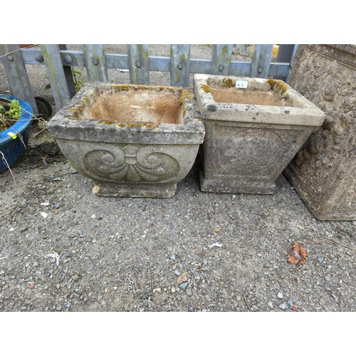 6 - 2 concrete square tapered planters. Widest H25cm W35.5cm