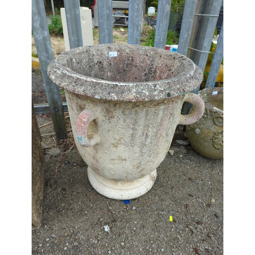 8 - Impressive 4 handled concrete garden planter. H63cm D57cm