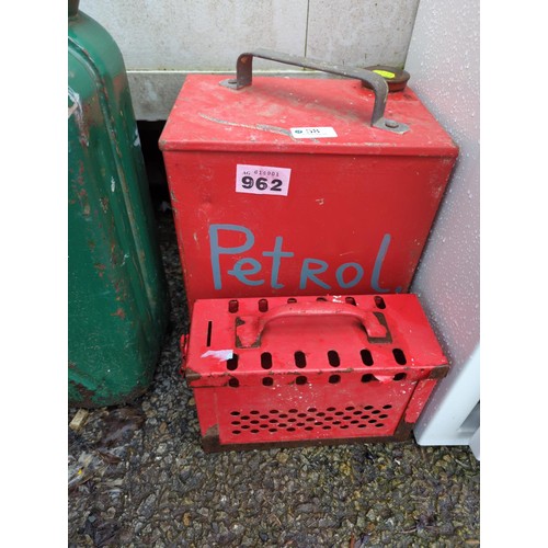 113 - Vintage petrol can + small, metal battery case.