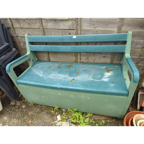 102 - Keter Outstanding plastic garden seat with storage. W133cm