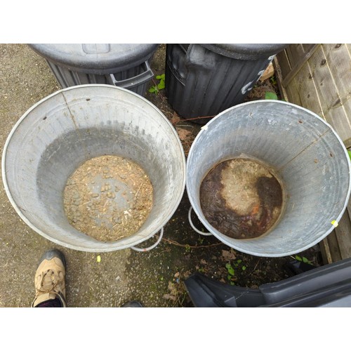 105 - 2x galvanised dustbins with lids