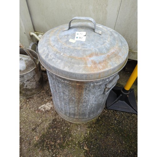 117 - Small galvanised bin with lid. Diameter - 37cm. H52cm.