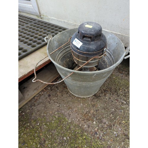 122 - Galvanised bucket together with tilly style lamp