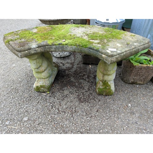 141A - Squirrel supported crescent seated concrete garden bench. W100cm