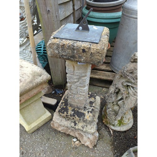 146 - Concrete brick effect sundial. H72cm