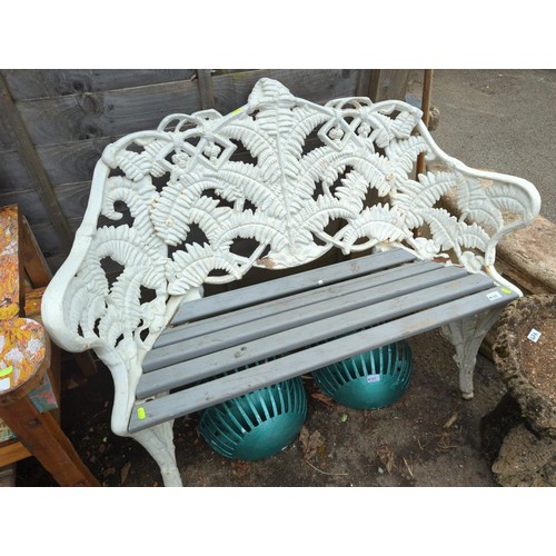 148 - Coalbrookdale style fern adorned garden seat. W108cm