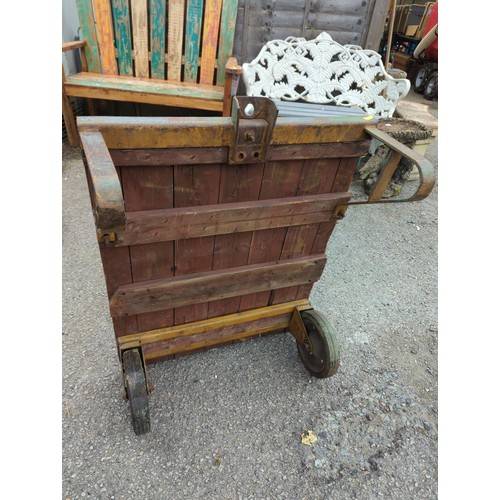 151 - Recycled wood style luggage trolly/low table. W82cm D65cm H26cm