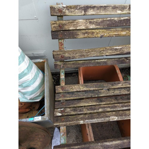 154 - Park style scrolled metal bench. Requires replacement timber. W152cm