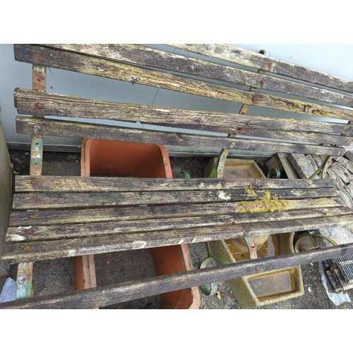 154 - Park style scrolled metal bench. Requires replacement timber. W152cm