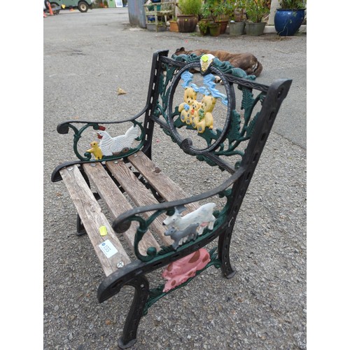 155 - Small metal ended child's garden seat. W42cm