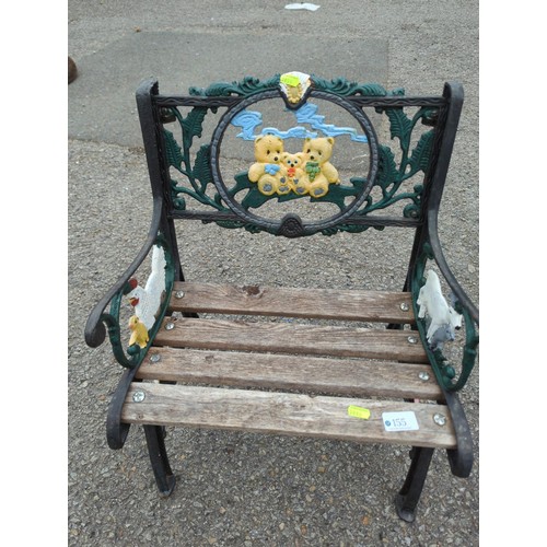 155 - Small metal ended child's garden seat. W42cm