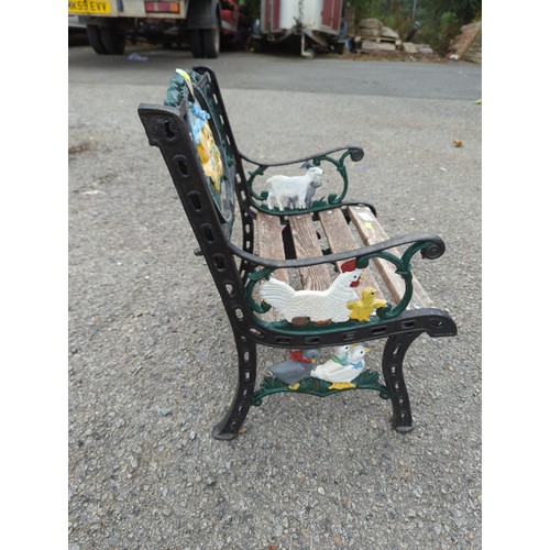 155 - Small metal ended child's garden seat. W42cm