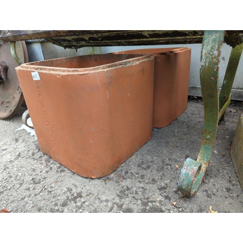 157 - 2x terracotta pipe type sections/forcers. W37cm H31cm