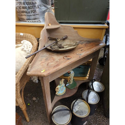 164 - Pine corner washstand unit. W85cm H100cm