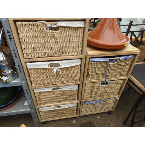 173 - 2x wicker drawered storage units. Tallest H100cm W40cm