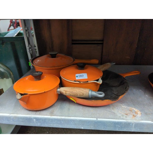 180 - 3 cast iron Le Creuset saucepans (all with worn enamel to bottom, should be re-enamelled before cons... 