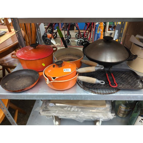 184 - 4x Le Creuset saucepans & frying pan. All have worn enamel to bottom of cooking area, and should... 