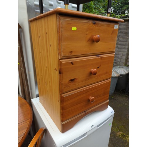 195 - Pine 3 drawer bedside table. W47cm D44cm H69cm