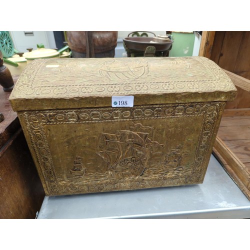 198 - Small brass wrapped chest. W40cm d27cm H30cm