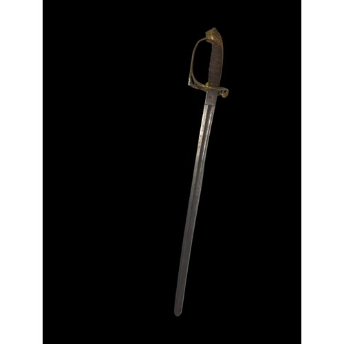 1303 - Victorian 1845 pattern officer's sword, the blade with floral decoration with crown and (worn) ... 