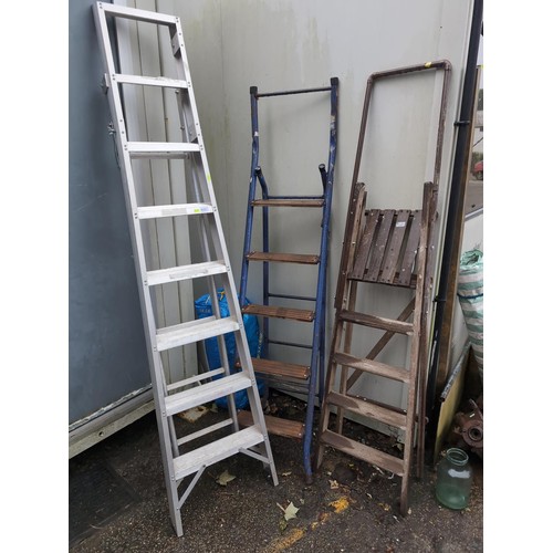 161 - 3 stepladders, including 1 decorative use only wooden set