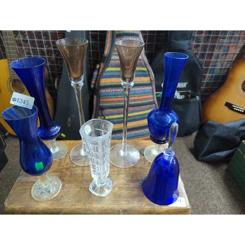 1245 - Assorted glass items inc. vases, bell etc