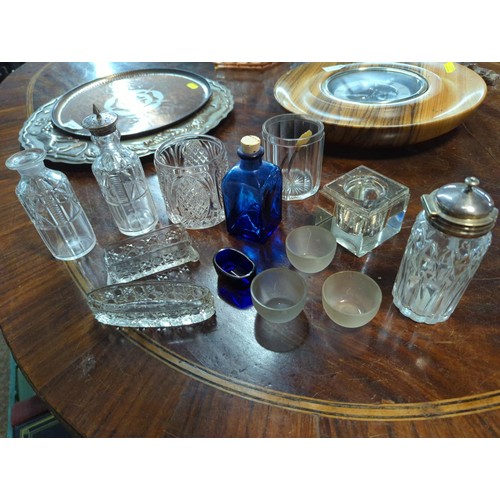 1274 - Quantity of assorted blue glass liners and a box of assorted glass pots etc.