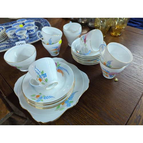 1292C - Royal Grafton floral painted 6 trio set with sugar bowl and milk jug