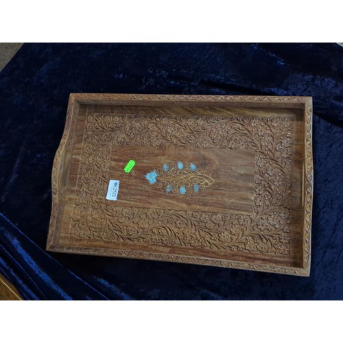 1293 - Inlaid carved tea tray 46cm by 31cm