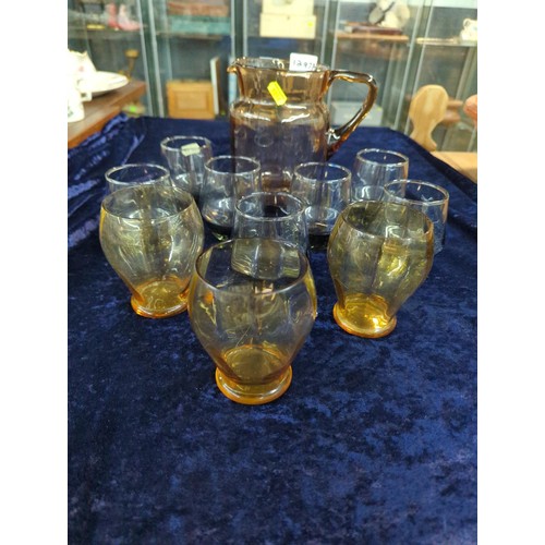 1297A - Mid century style glassware inc. lemonade jug and three glasses and seven tumblers