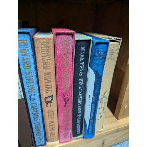 1374 - Nine volumes published by the Folio Society to inc. Rudyard Kipling x 3, Huckleberry Finn, Kidnapped... 