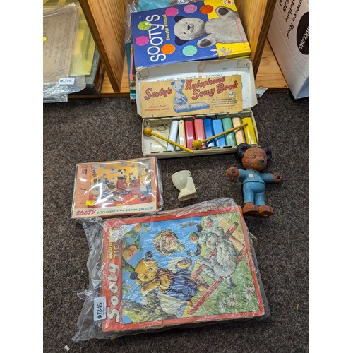 1345 - Sooty albums, toys, xylophone and other collectables