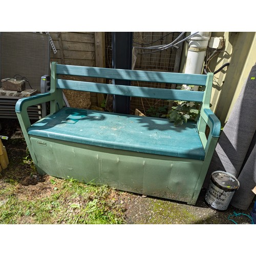 83 - Garden plastic storage bench. W134cm