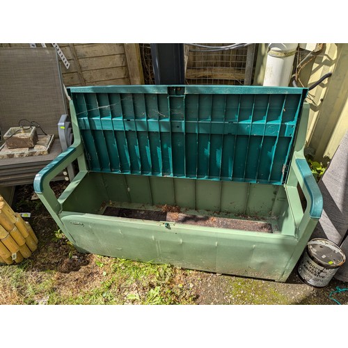 83 - Garden plastic storage bench. W134cm