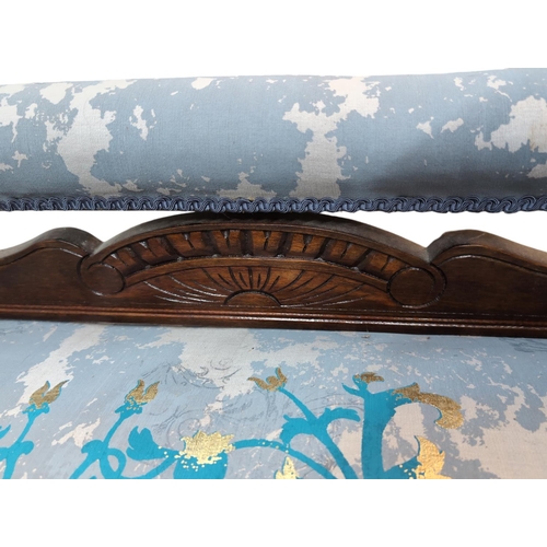 579 - Victorian aesthetic movement framed chaise lounge, with later reupholstered hand silk-screen print w... 