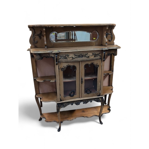 580 - 2 door pokerwork chiffonier, with 2 doors & mirror back. W113cm D31cm H135cm